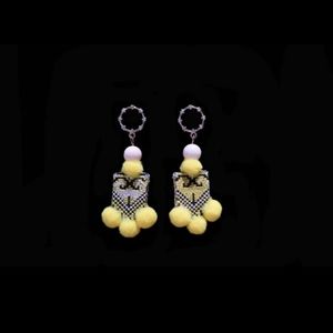 Yellow Hmong pompom earring